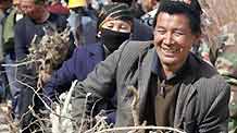 Two residents carry saplings on the bazaar in Hami, northwest China's Xinjiang Uygur Autonomous Region on March 27, 2009. Sapling bazaar of Hami prospered in spring. Saplings such as walnut, peach and jujube were welcomed by consumers.