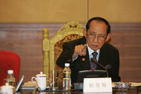 Chairman of Board of Directors of Boao Forum for Asia (BFA) Fidel Valdez Ramos, who is also the former President of Philippines, attends the BFA Board of Directors Meeting, in Boao, a scenic town in south China's Hainan Province, on April 16, 2009.