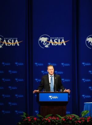 New Zealand's Prime Minister John Key addresses the opening plenary of Boao Forum for Asia (BFA) Annual Conference 2009 in Boao, a scenic town in south China's Hainan Province, on April 18, 2009. The BFA Annual Conference 2009 officially opened here on Saturday, focusing on the role of Asian countries, especially emerging economies in this region, amid the global financial crisis. 