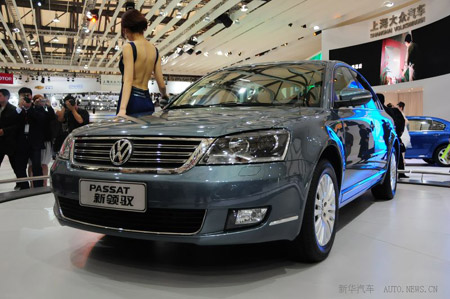 A new model of Volkswagon's Passat is displayed at the Shanghai auto expo in Shanghai, east China.