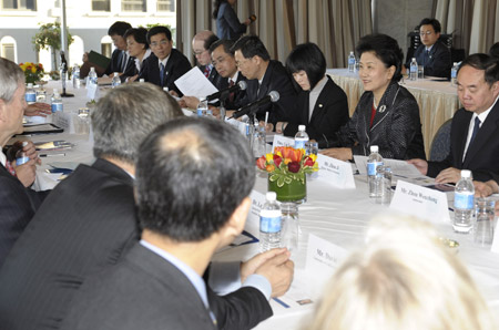 Chinese State Councilor Liu Yandong meets with delegates from the University of California in San Francisco, on April 19, 2009.