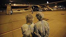 The Mexican charter flight parks at Hong Kong International Airport in Hong Kong, south China, on May 6, 2009.