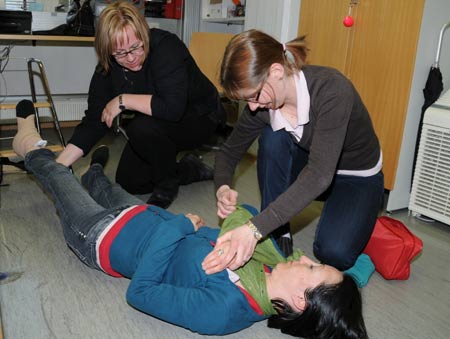 A member of Finnish Red Cross offers first aid training in Helsinki