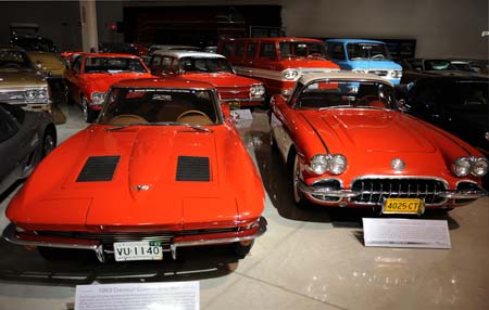 Photo taken on May 29, 2009 shows 1960 Chevrolet Corvette (L) and 1963 Chevrolet Corvette Sting ray in the GM Heritage Center in Sterling Heights, Michigan, the United States.