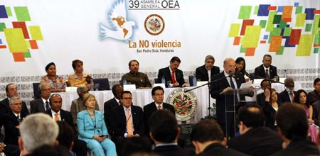 The 39th General Assembly of the Organization of American States (OAS) opens in San Pedro Sula, Honduras, on June 2, 2009.