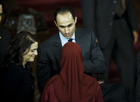 Mubarak's second son Gamal Mubarak waits for the arrival of U.S. President Barack Obama at Cairo University in Cairo, capital of Egypt, on June 4, 2009. 