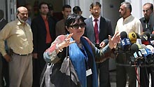 Vice President of Europe Parliament Luisa Morgantini speaks to press upon her arrival at Gaza in June 9, 2009. A delegation of 41 European legislators entered the Gaza Strip via Egypt to inspect the war-torn territory on Tuesday. More than 1,400 Palestinians were killed in the Israeli assault on Gaza between December 27, 2008 and January 18, 2009, most of them civilians, say human rights groups.