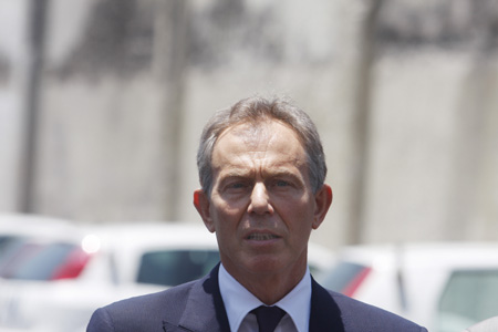 Tony Blair, Mideast envoy of the Quartet comprising the United States, the European Union, Russia and the United Nations, speaks during a news conference in Gaza City on June 15, 2009. Blair called Monday on Hamas to change its policy and called for isolating extremists in a bid to rebuild the Gaza Strip.