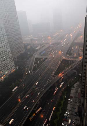 Photo taken on June 16, 2009 shows general view of Guomao bridge in Beijing, China. Local authority released a yellow alert for lightings on Tuesday.