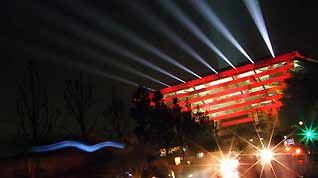 Photo taken on June 22, 2009 shows the lit-up Chinese Pavilion at the Shanghai World Expo 2010 site in Shanghai, east China. The Chinese Pavilion was lit up for trial on Monday night.