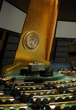 The UN Conference on Financial and Economic Crisis and Its Impact on Development is held at the UN headquarters in New York, the United States, June 30, 2009. (Xinhua/Gu Xinrong)