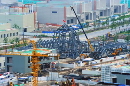 Photo taken on July 4, 2009 shows the Luxemburg Pavilion under construction for the Shanghai 2010 World Expo in Shanghai, east China. The Shanghai 2010 World Expo is to open on May 1, 2010. 