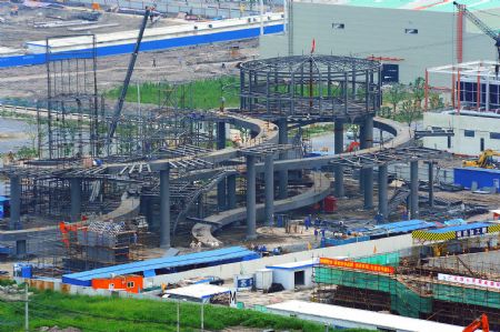 Photo taken on July 4, 2009 shows the Germany Pavilion under construction for the Shanghai 2010 World Expo in Shanghai, east China. The Shanghai 2010 World Expo is to open on May 1, 2010. 