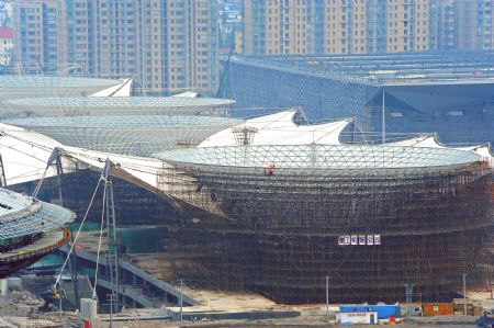 Photo taken on July 4, 2009 shows the Sunshine Valley under construction for the Shanghai 2010 World Expo in Shanghai, east China. The Shanghai 2010 World Expo is to open on May 1, 2010. 