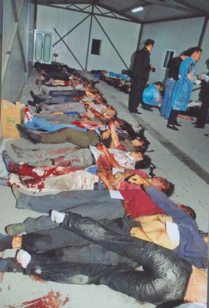 File photo released by the government of Urumqi City in a press conference in Urumqi, capital of northwest China's Xinjiang Uygur Autonomous Region, on July 7, 2009, shows victims in the riot happened on July 5, 2009. 