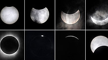 Combo photograph taken from 8:19 AM (1st L, Upper) to 10:27 (5th R, Bottom) respectively on July 22, 2009 shows the total solar eclipse observed in Wuhan, capital of central China's Hubei Province.