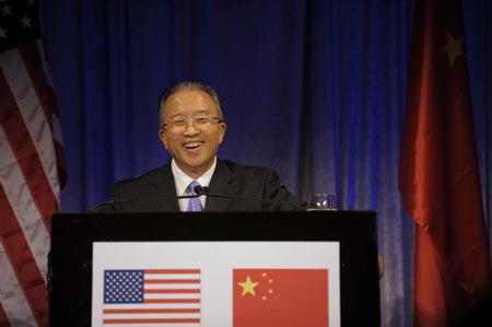 Chinese State Councilor Dai Bingguo delivers a speech during a welcoming reception held by United States friendly groups at Ritz Carlton Hotel in Washington D.C., capital of the United States, on July 28, 2009. Dai Bingguo was in Washington to attend the first round of the China-US Strategic and Economic Dialogue.