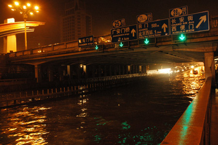 A flooded street is seen in Beijing, capital of China, on July 31, 2009.