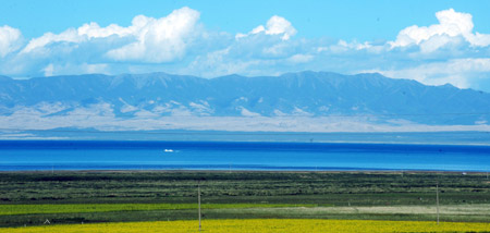 Photo taken on August 3, 2009 shows part of the summer scenery of Qinghai Lake. Located in northeast part of Qinghai-Tibet Plateau with an altitude of over 3,200 meters, Qinghai Lake, covering an area of 4,300 square km, and about 150 kilometers west of Xining, capital of northwest China's Qinghai Province, is the largest lake, and also the largest salt-water lake in China as well as an important ecological and natural reserve.