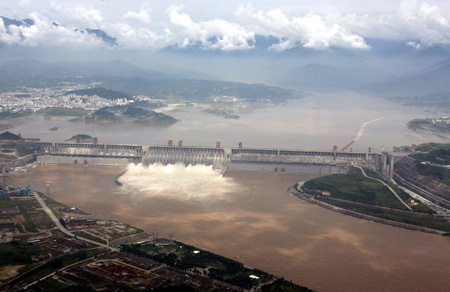 The photo taken on August 6, 2009 shows a bird view of the Three Gorges Dam on the Yangtze River in Yichang City of central China's Hubei Province. 