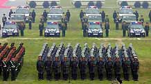 A photo taken on September 1 shows armed police forces in Beijing line up for a mobilization ceremony.