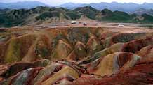 Picture taken on September 8, 2009 shows a view of the Danxia Landform at a geopark in Zhangye, northwest China's Gansu Province.