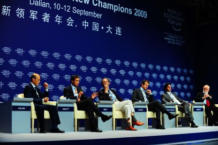 Photo taken on September 10, 2009 shows the scene of a forum focusing on global risks management at the Annual Meeting of the New Champions 2009 in Dalian, northeast China's Liaoning Province.