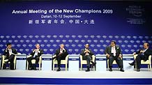 Participants discuss at a forum focusing on the basis of new social compact at the Annual Meeting of the New Champions 2009, or Summer Davos, in Dalian, northeast China's Liaoning Province, September 10, 2009.