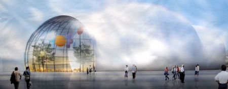 Photo taken on September 13, 2009 shows the design sketch of the World Meteorological Pavilion of the 2010 Shanghai World Expo, in Shanghai, east China. 