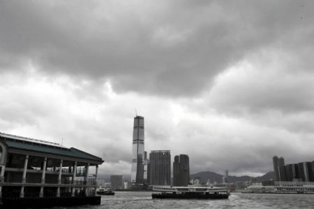 Dark clouds hang over in Hong Kong, south China, on September 14, 2009. 