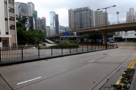 Photo taken on September 15, 2009 shows the street view after the tropical storm Koppu in Hong Kong, south of China.