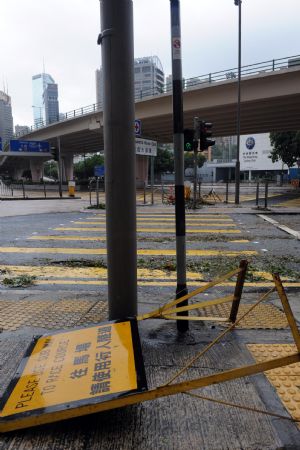 Photo taken on September 15, 2009 shows the street view after the tropical storm Koppu in Hong Kong, south of China.