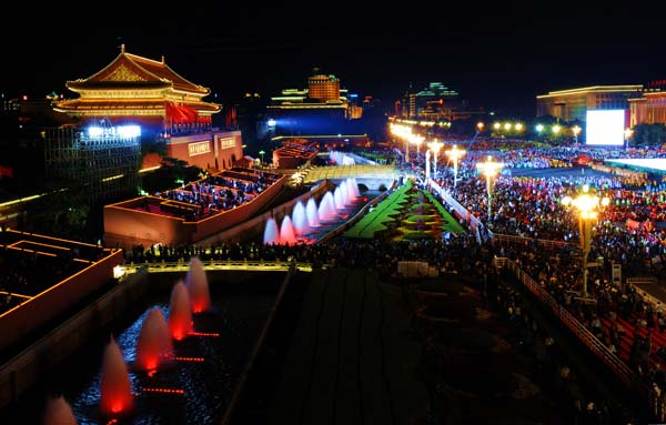 A view of a part of the Tian'anmen Square before a grand gala celebrating the 60th anniversary of the founding of the People's Republic of China, October 1, 2009.