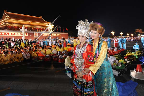 A view of the Tian'anmen Square before a grand gala celebrating the 60th anniversary of the founding of the People's Republic of China, October 1, 2009.