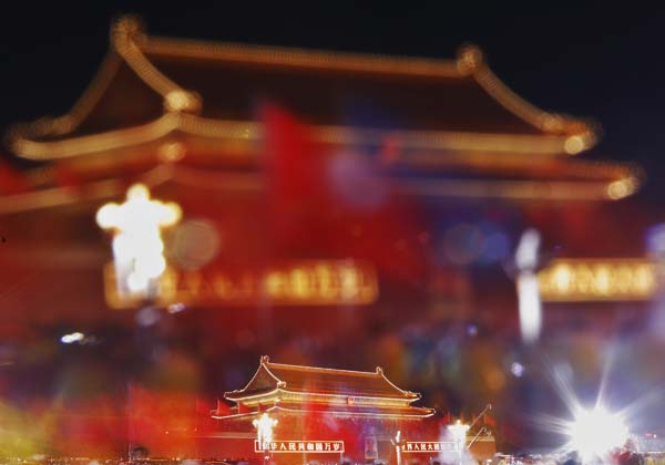 A view of the Tian'anmen Rostrum before a grand gala celebrating the 60th anniversary of the founding of the People's Republic of China, October 1, 2009. 