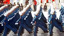 Air Force cadets take part in the parade of the celebrations for the 60th anniversary of the founding of the People's Republic of China, in central Beijing, capital of China, October 1, 2009.