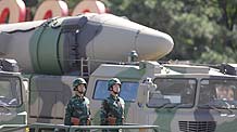 Conventional missiles are displayed in a parade of the celebrations for the 60th anniversary of the founding of the People's Republic of China, on Chang'an Street in central Beijing, capital of China, October 1, 2009.
