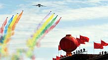 The leading formation of planes fly over the Tian'anmen Square in the celebrations for the 60th anniversary of the founding of the People's Republic of China, in central Beijing, capital of China, October 1, 2009.