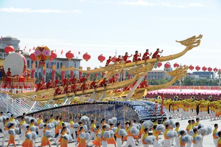 A float representing south China&apos;s Guangdong Province takes part in a parade of the celebrations for the 60th anniversary of the founding of the People&apos;s Republic of China, on the Tian&apos;anmen Square in central Beijing, capital of China, Oct. 1, 2009. (Xinhua/Yang Lei)