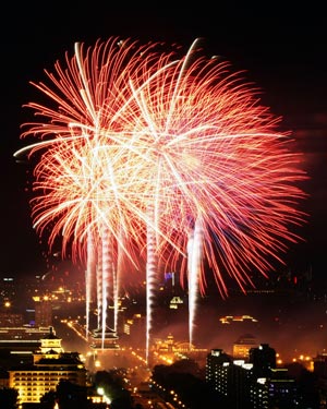 Fireworks are seen during the grand evening gala celebrating the 60th anniversary of the founding of the People's Republic of China, in Beijing, capital of China, October 1, 2009.