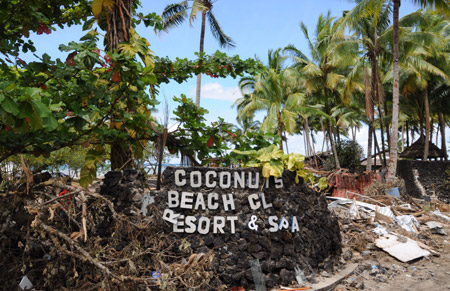 Photo taken on October 3, 2009 shows a scene at the Coconuts Beach Club damaged by the tsunami on Upolu Island of Samoa. 