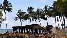 Photo taken on October 3, 2009 shows a scene at the Coconuts Beach Club damaged by the tsunami on Upolu Island of Samoa.