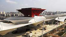 A general view of the Expo Boulevard at the World Expo site in Shanghai on October 10, 2009. The construction of the Expo Boulevard, a large, integrated commercial and traffic complex, has entered the stage of 'fine decoration.'