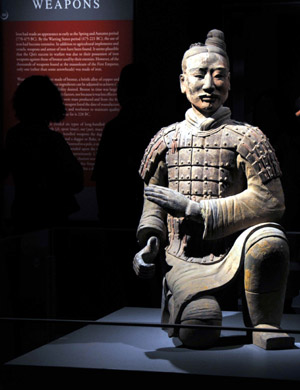 A terra cotta warrior is on display at the Houston Museum of Natural Science in Houston, the United States, on October 18, 2009. 