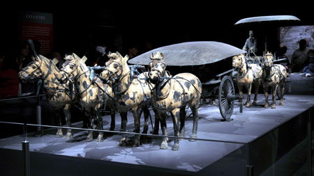 Chinese terra cotta warriors are on display at the Houston Museum of Natural Science in Houston, the United States, on October 18, 2009. 