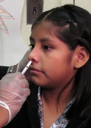 A student prepares to receive a free H1N1 flu vaccine at the 157 Public Elementary School in New York, the United States, October 28, 2009. New York City began its school-based H1N1 influenza vaccination campaign on Wednesday. The first phase of the three-stage initiative started at 125 schools with enrollment of less than 400. 