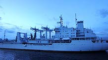 'Qinghaihu' supply ship of the Chinese naval flotilla is seen at sea of Malacca Strait November 6, 2009.