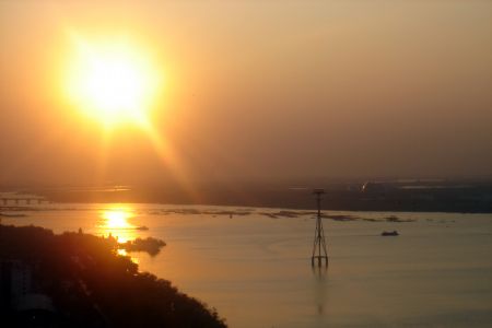 This photo I took on October 23, 2009 shows sunset over the Songhuajiang River in Harbin.