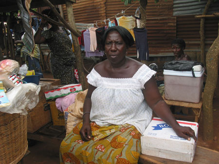 The photo taken on October 28, 2009 shows my aunt sells goods at the market in Togoville.