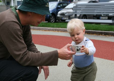 A man plays games with his son in Finland, on September 4, 2009.